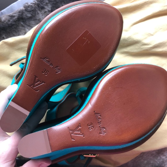 Louis Vuitton Turquoise Destination Wedges 36 New - Picture 6 of 8